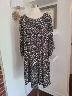 Rebecca Minkoff Leopard Print Long Sleeve Swing Dress XL Black & Brown